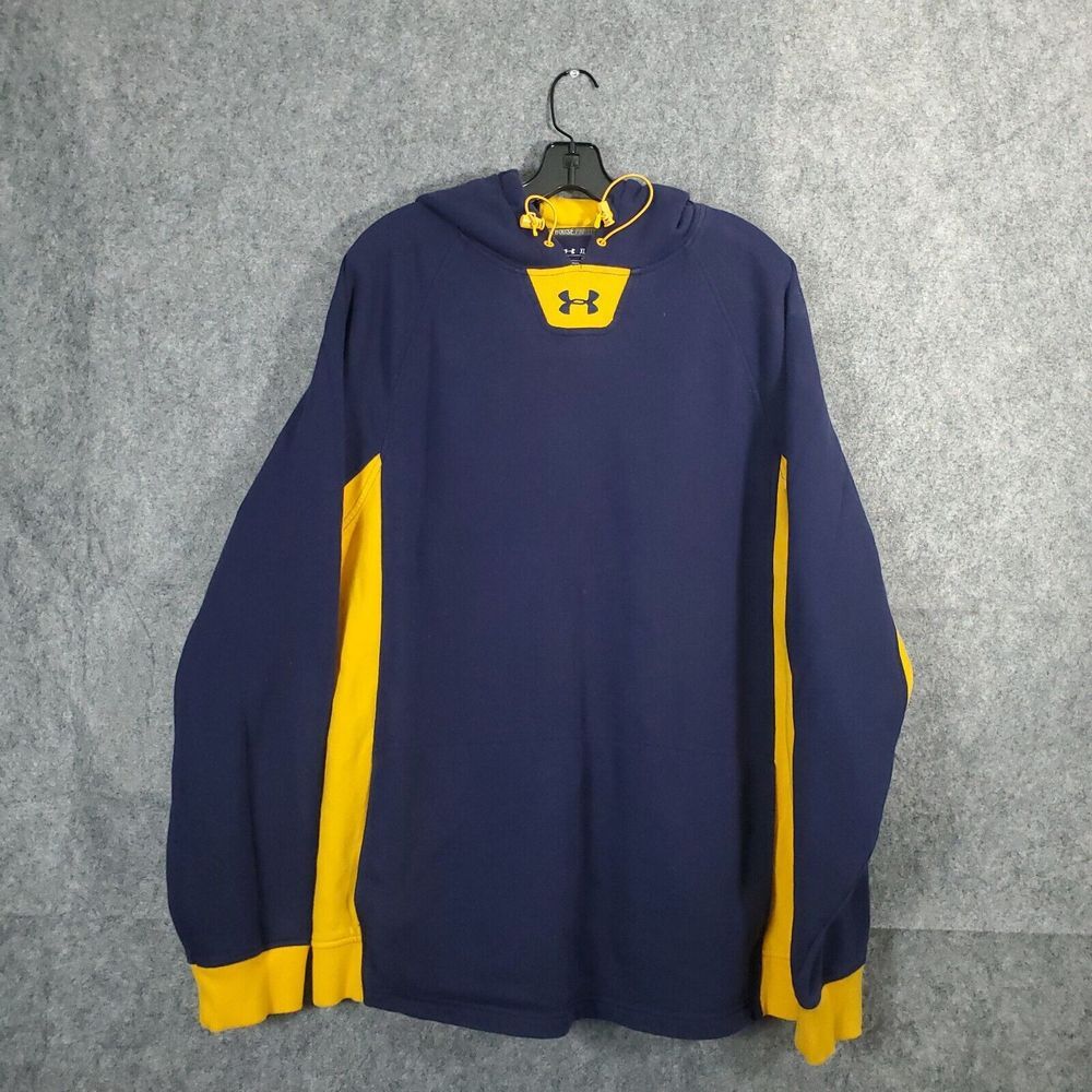 Under Armour Hoodie Mens Size XL Loose Blue & Yellow Protect This House Coldgear